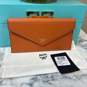 MCM Cognac Large Himmel Leather Envelope Wallet (white Interior) - NWT MSRP $370